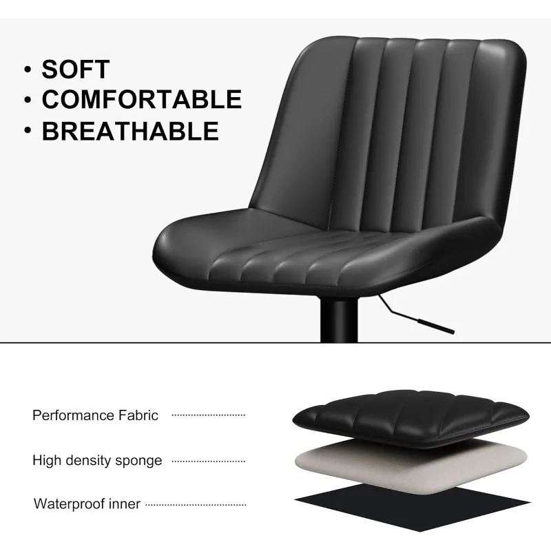 مجموعة مقاعد البار مكونة من 2، مقاعد دوارة من جلد البولي يوريثان قابلة للتعديل، مقعد بار بارتفاع مضاد مع مقعد بار لطاولة المطبخ الخلفية #5