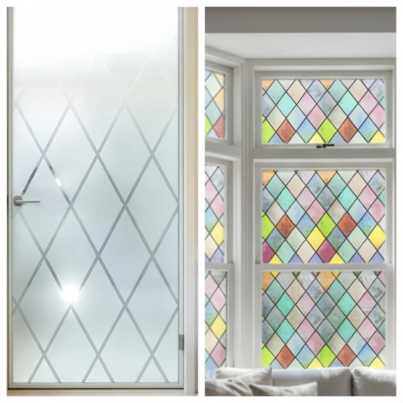 Film de fenêtre en verre teinté, protection de la vie privée, adhésif statique, amovible, protection solaire, protection UV, sans adhésif, pour salle de bain, maison, bureau, porte en verre