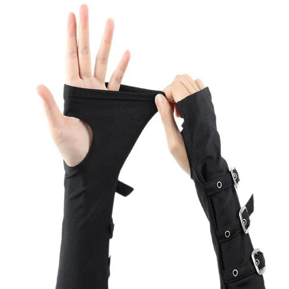 Unisex Goth Arm Warmers Fingerless Gloves Punk Metal Buckle Arm Warmers Gothic Steampunk Arm Sleeves Party Cosplay Accessories