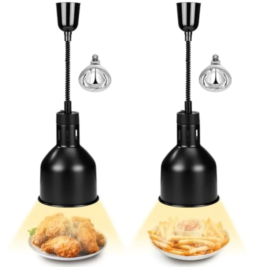 

Buffet restaurant catering kitchen food heat lamp, black metal shade, 110V 250W, retractable hanging design, 17.5cm diameter, f