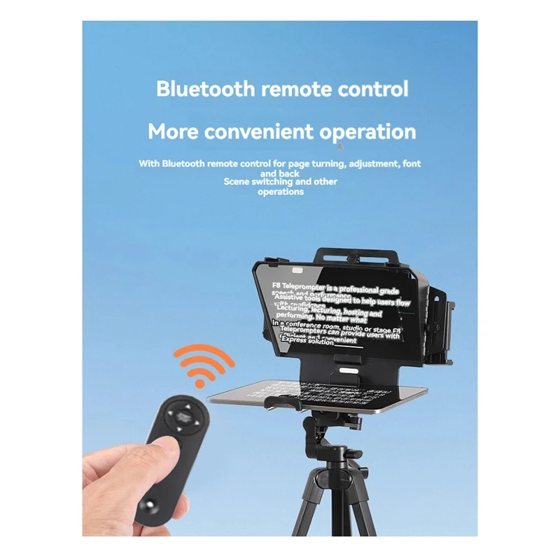 Teleprompter F8 Universal Teleprompter للأجهزة اللوحية وأجهزة الكمبيوتر المحمولة والهواتف الذكية وكاميرات البث المباشر والتسجيل