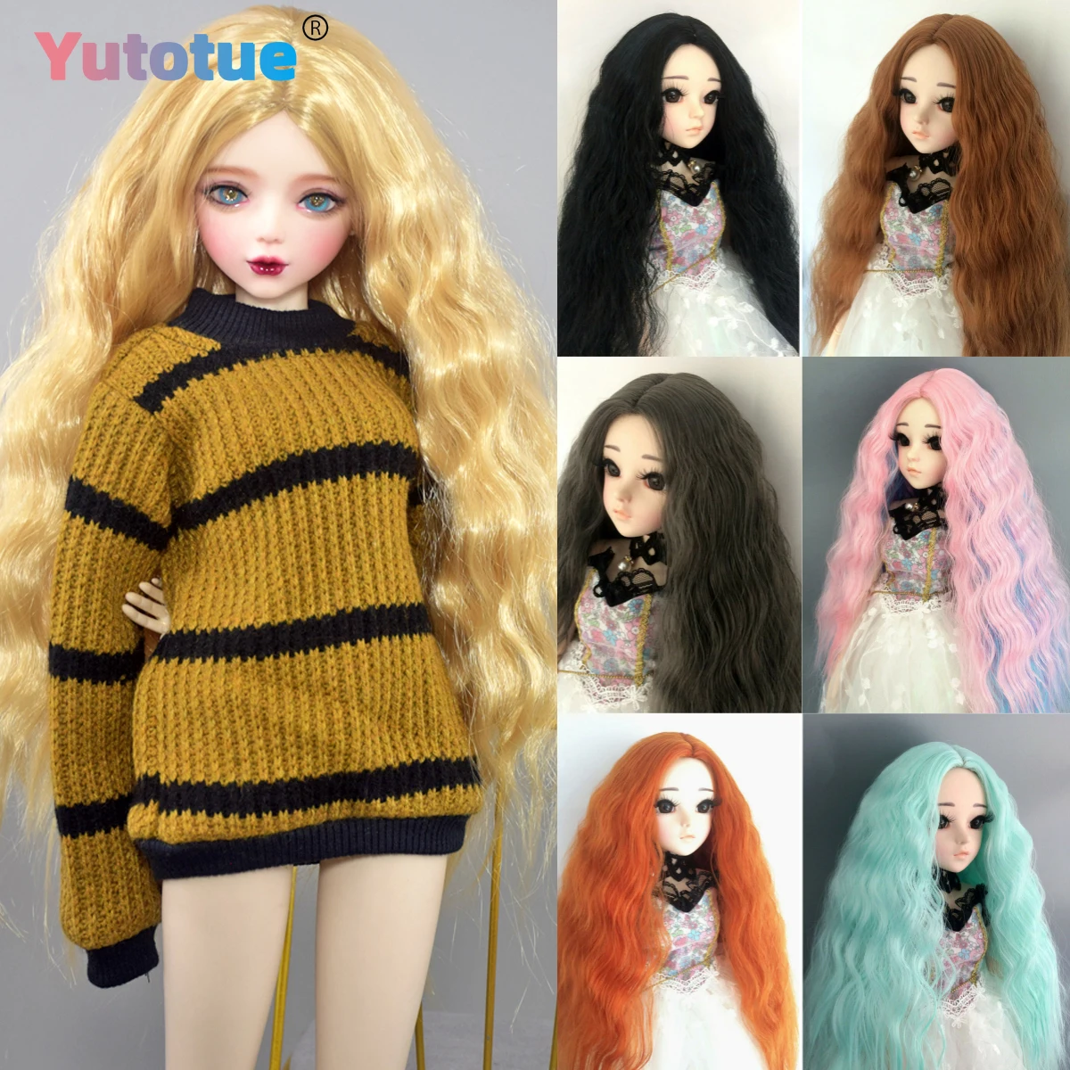 

Yutotue Dolls Curly Hair Wigs for 1/3 1/4 1/6 1/8 Girl Dolls Ball Jointed Doll Fashion Doll DIY Replace Wig