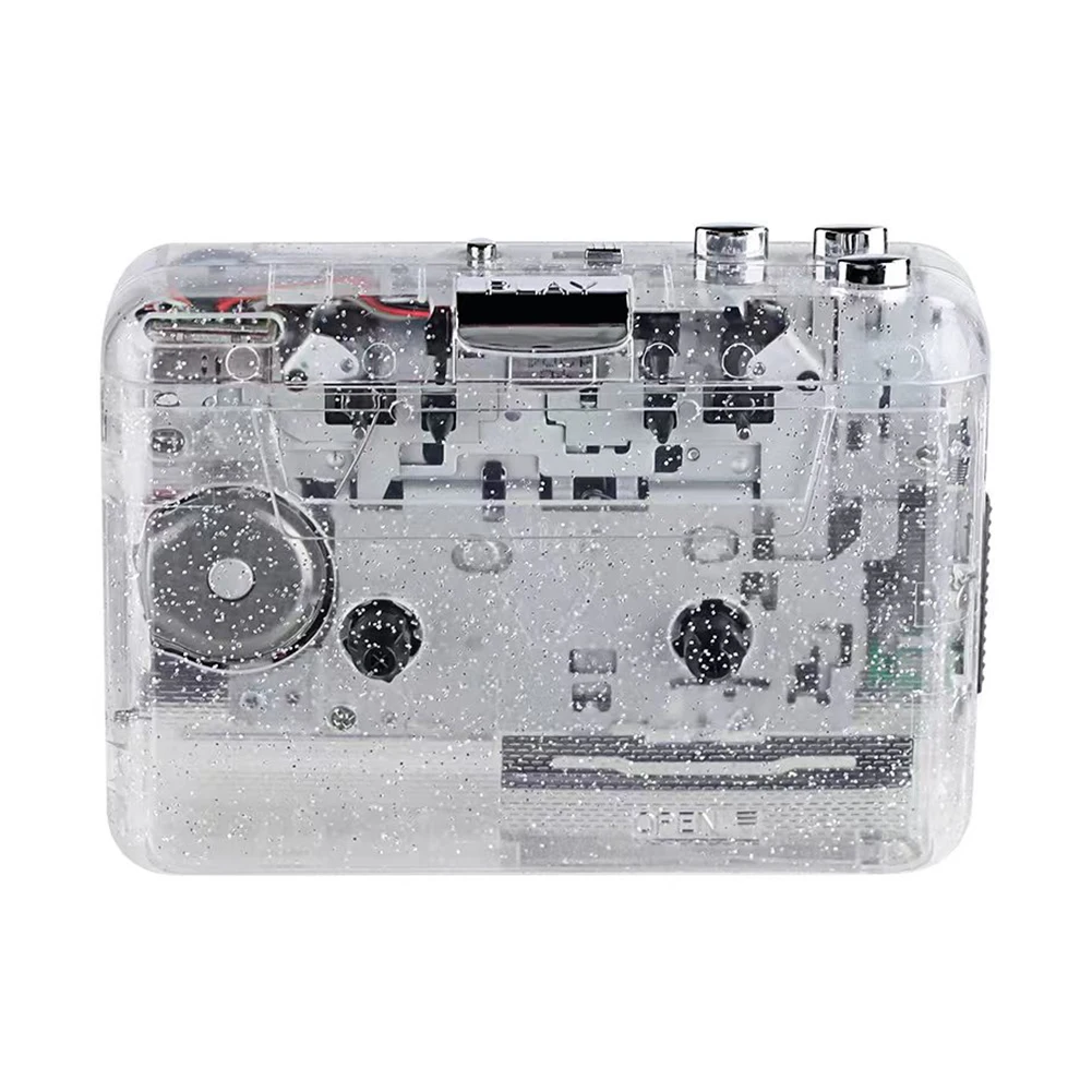 Cassette Player Full Transparent Shell English Listening Tape Player Plug and Play Tape Signal Converter for Music Listening