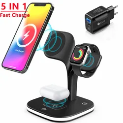 Magnetic Wireless Charger Stand With LED Light 15W Fast Charging Dock Station For iPhone 15 14 13 Pro Max Apple Watch 8  Airpods