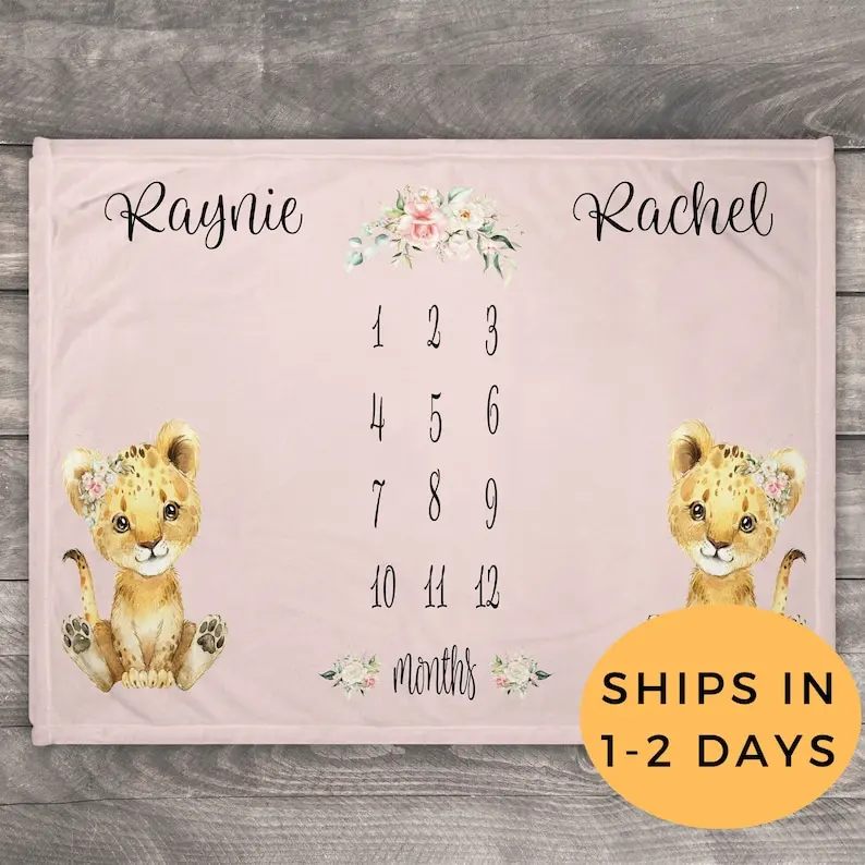 

Twin Milestone Blanket, Photo Blanket Customized, Personalized Baby Blanket Girl, Floral Milestone Blanket, Twin Baby Shower Gif