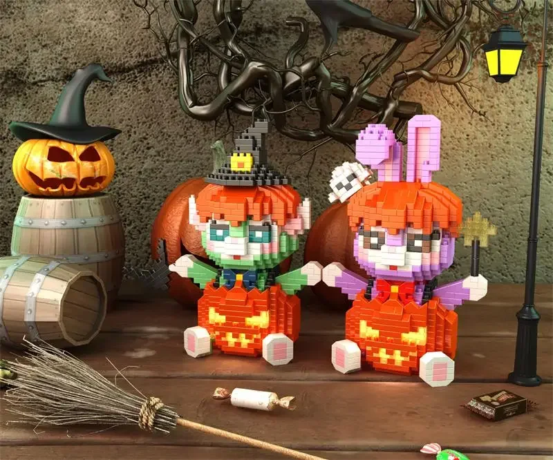 Mini klocki DIY klocki do budowania zabawa zabawki na Halloween dla dorosłych Juguetes dynia kreskówki prezenty figurki Anime dziewczyny obecne