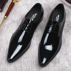 HKDQ Lace Up Paint Shoes Italian Mens Dress Shoe Genuine Leather Black oxfords Men Wedding Shoes Party Whole Cut Formal Shoe Men