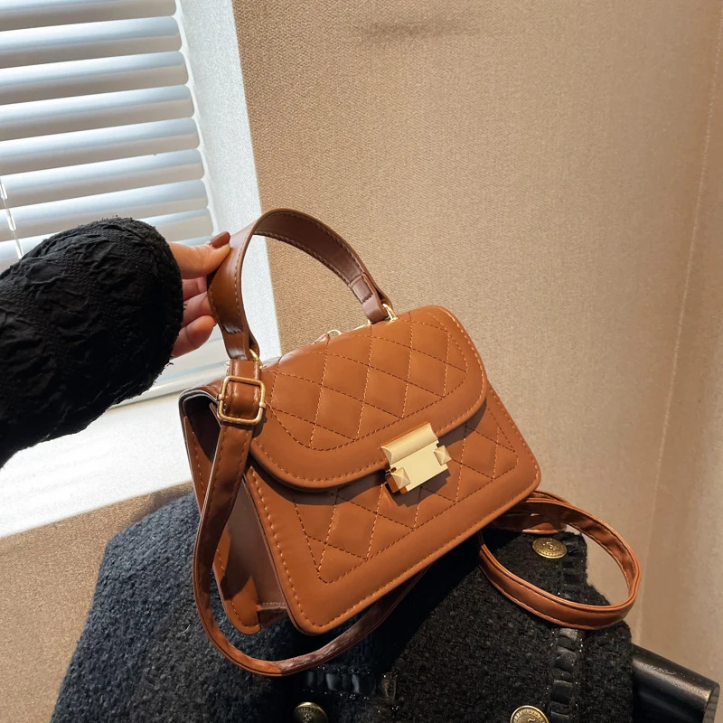 Fashion Embroidery Textured Bag Women\'s Bag 2023 Commuter Lingge Simple Single Shoulder Crossbody Bag Handheld Small Square Bag