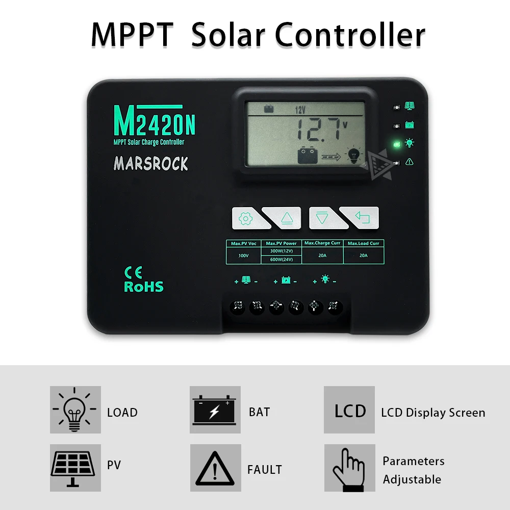 mppt carga solar controller12v24v36v48v selado e bateria de litio bluetooth app monitor negativo aterrado max 32kw 50a 01