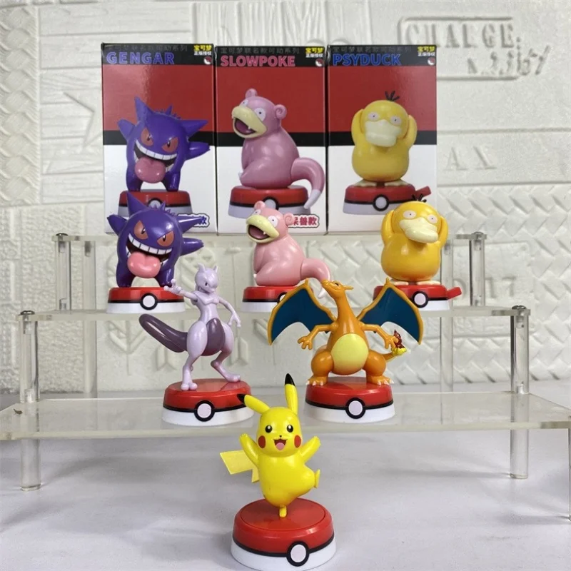 New 6Style Pokemon Figures Toys Pikachu Charizard Gengar Psyduck Seal Cartoon Series Anime Model Ornaments Kids Birthday Gift