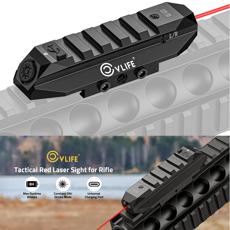 CVLIFE Rode Laser Sight Tactische Low Profile Rifle Sighting Oplaadbaar met stroboscoopmodus voor Picatinny Rail Extra Rai Desig - afbeelding 2