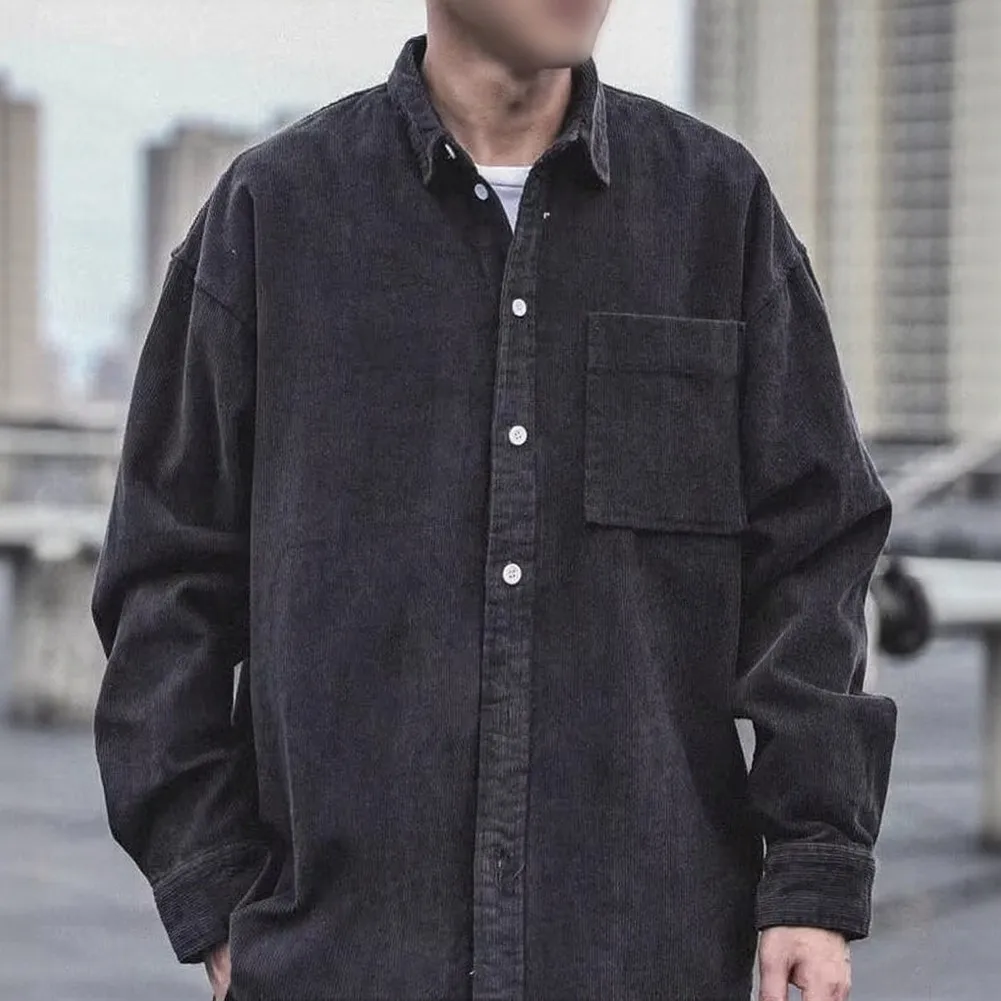 Autumn Winter Fashion Coat Mens Corduroy Shirt Coat Regular Clothing Length Lapel Neckline Design Solid Color Pattern