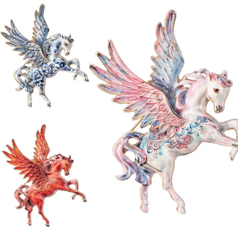 TY 1PC Alloy Beautiful Flying Horse Brooches For Women Men Enamel With Big Wings Elf Animal Party Office Brooch Pins Gifts