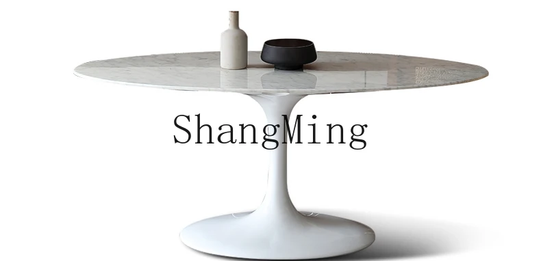 DHY oval dining table natural marble medieval retro style light luxury high-end dining table