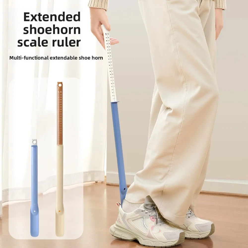 

2-in-1 Retractable Long Handle Shoe Horn & Foot Measuring Device Premium Home Shoe Helper Tool for Elderly Women Children