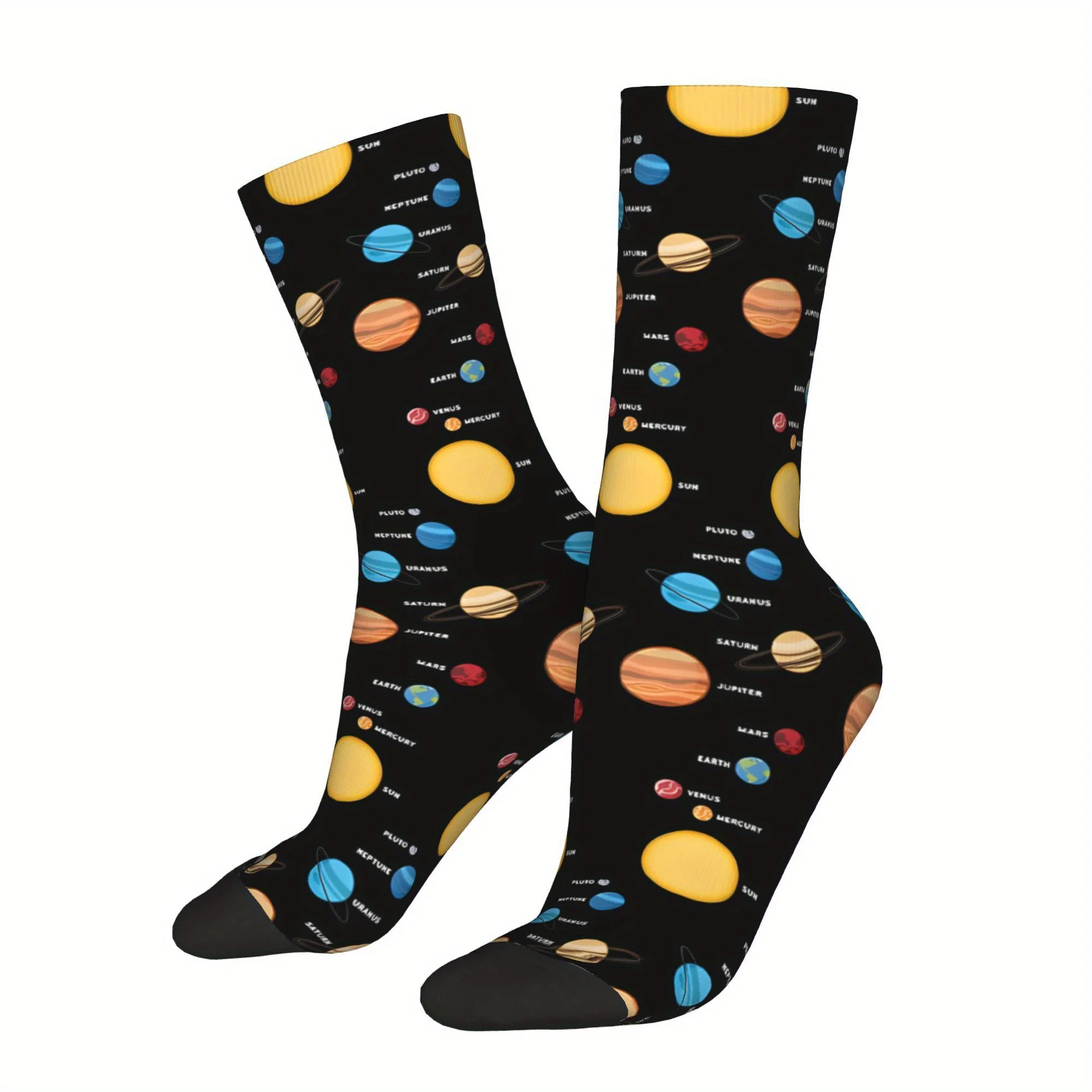 Solar System Planet Print Crew Socks Unisex Outer Space Galaxy Mid Calf Socks Funny Astronomy Pattern Breathable