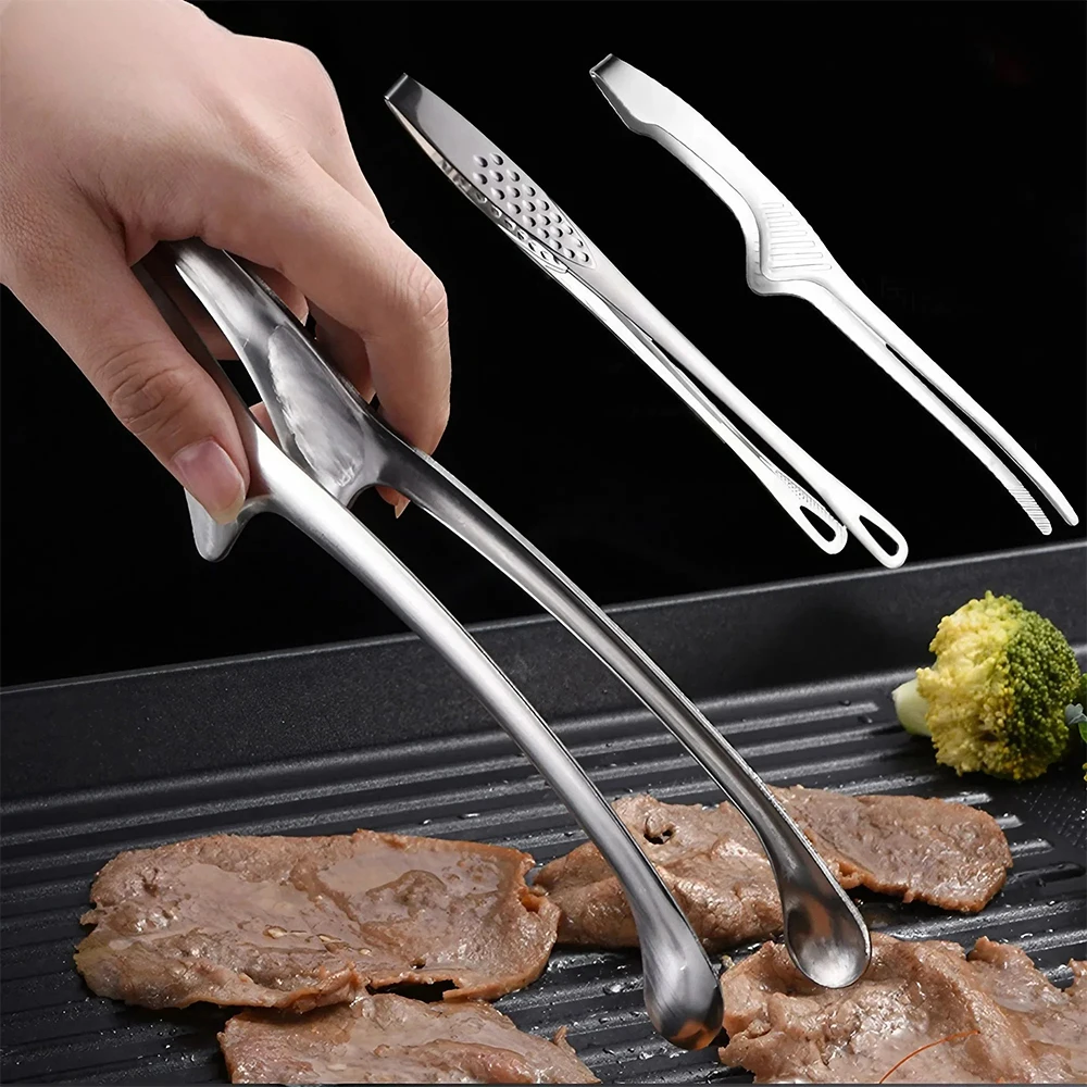 JJYY 304 Stainless Steel Food Tongs - Long Handle, Non-Slip Barbecue Tongs for Steak and Cooking, Kitchen Accessories