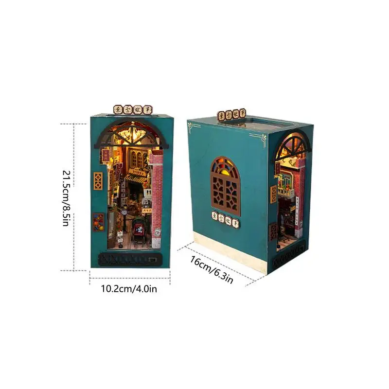 Kit angolo per libreria Kit casa in miniatura con luce a LED Decorazione per inserto per libreria Puzzle in legno 3D per adulti Adolescenti Principianti