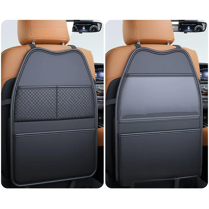 مقعد السيارة المضادة للركلة وسادة جلدية السيارات المقعد الخلفي معلقة حامي غطاء مع التخزين المنظم جيب باد لملحقات الأطفال #3