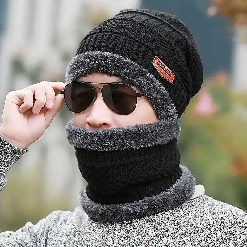 Chapéus cachecol de lã espessados para homens e mulheres Gorros Quentes de Pelúcia Tampas de Malha de Lã Ciclismo ao ar livre Esqui Proteção Fria Máscara Pescoço Inverno