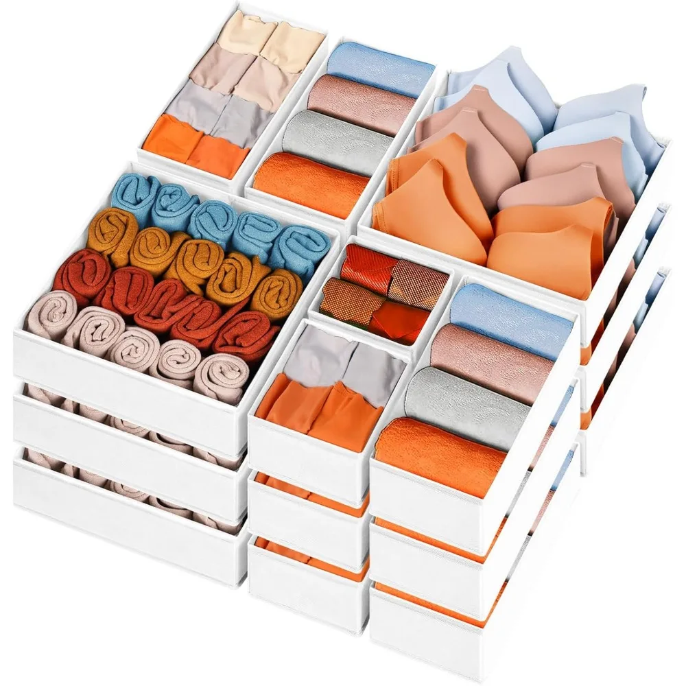 

Набор из 15 белых тканевых ящиков для хранения одежды, детской комнаты и спальни