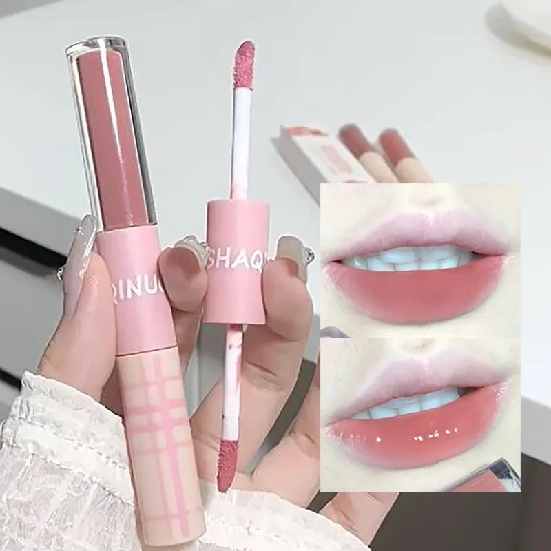 Doppel köpfiger Lip gloss transparenter feuchtigkeit spendender Spiegel Gesicht Wasser glanz Lip honig nebel matter Samt lippenstift nicht verblassen des Lippen öl