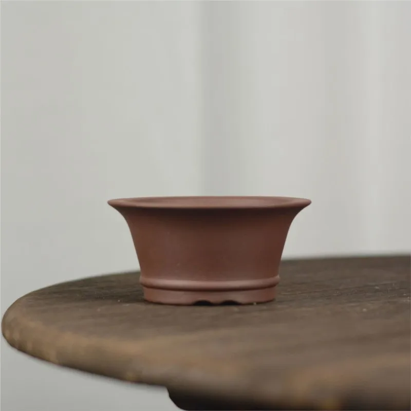 Chinese Yixing Purple Sand Small Flower Pot Handmade Pot Mini Bonsai Pot Home Desktop Decoration Retro Round Flower Pot LE800