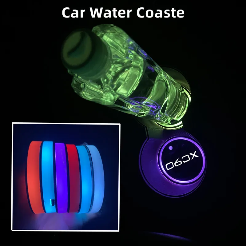 

Luminous Car Water Cup Coaster Holder 7 Colorful USB Charging Car Led Atmosphere Light For Volvo XC90 XC 90 Auto Accessories