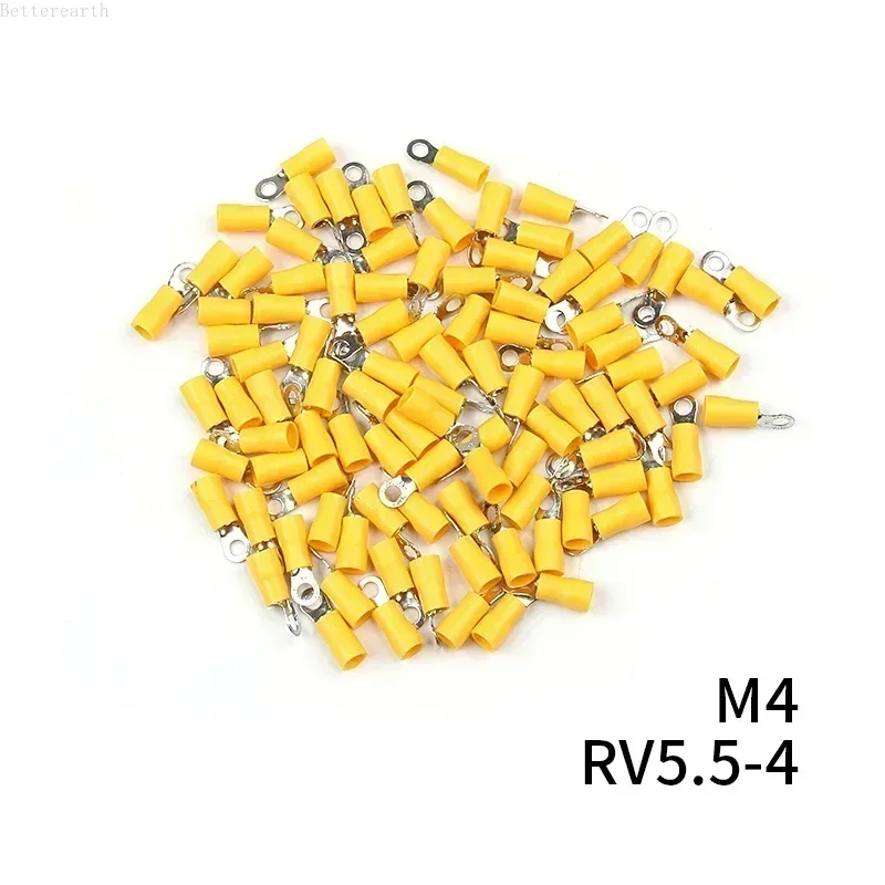 100/50/10Pcs Yellow RV5.5 M4-M8 Ring Crimp Terminal 12-10AWG Insulated Electrical Cable Wire Connector