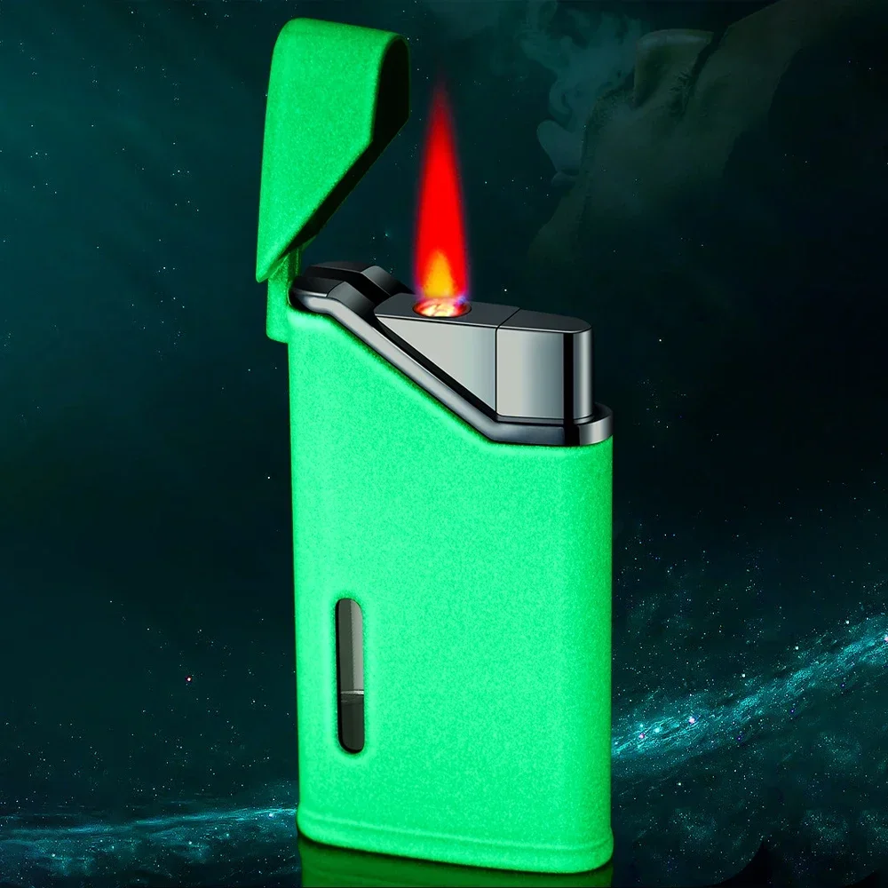 Luminous Jet Red Flame Lighter Adjustable Firepower Windproof Thin Glowing Refillable Butane Gas Lighter Gifts for Men and Women