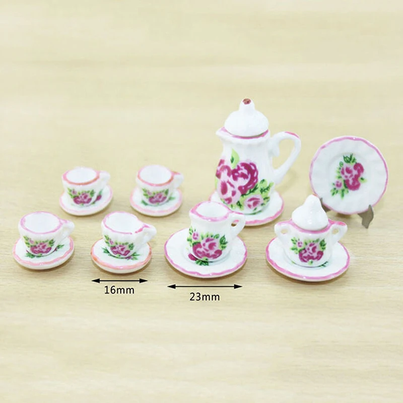 [JUST]15Pcs 1:12 Dollhouse Miniature Tableware Porcelain Ceramic Tea Cups Set Toys