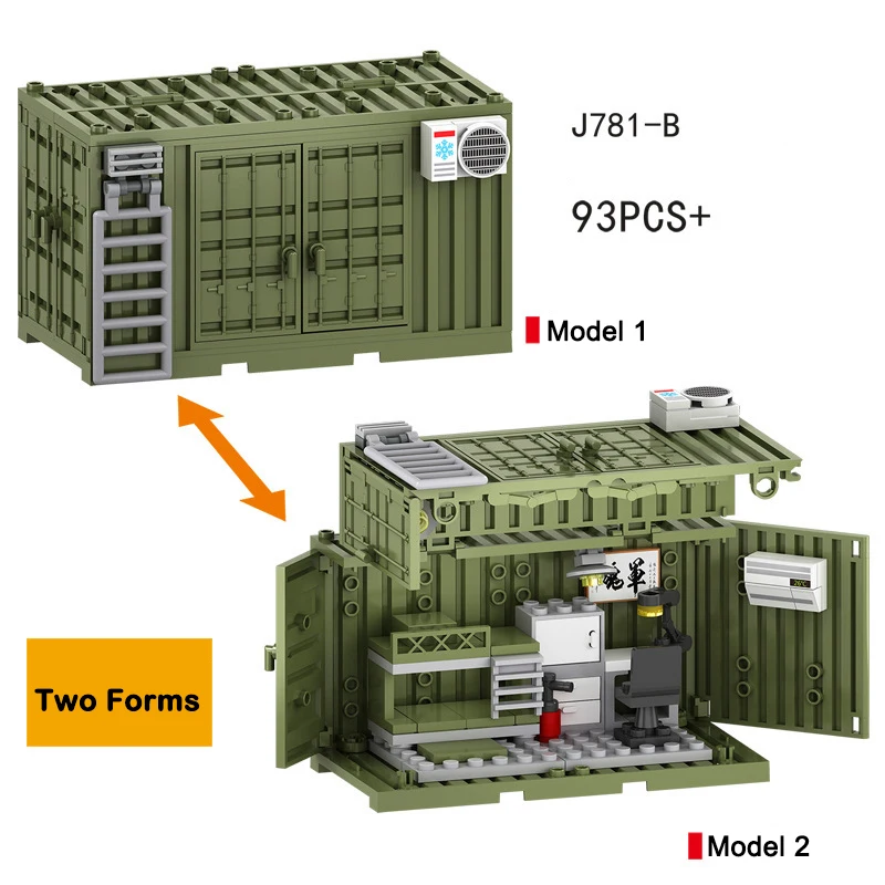 WW2 Militare MOC Guerra 2 Contenitore Attrezzature da campo Magazzino Scena SWAT Cannone Base Modello Building Blocks Mattoni Giocattoli per bambini Regalo