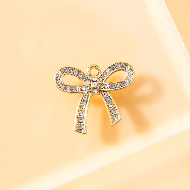 10pcsBow, diamond pendant, bracelet, female keychain, DIY pendant, alloy electroplated accessory, small accessory