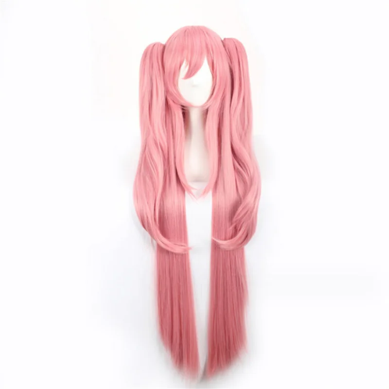 Krul Tepes Cosplay Wig Pink 100CM Long Straight Owari no Seraph Of The End Synthetic Hair Double Ponytail Anime Cosplay Wig