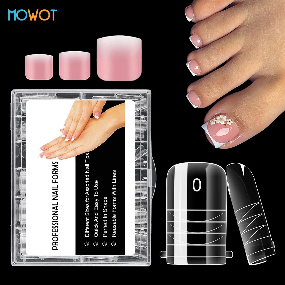 MOWOT New 120pcs Toe Nail Dual Forms Full Cover Quick Building Gel Mold Toenail Acrylic Nail Extension Top Forms Manicure Tools