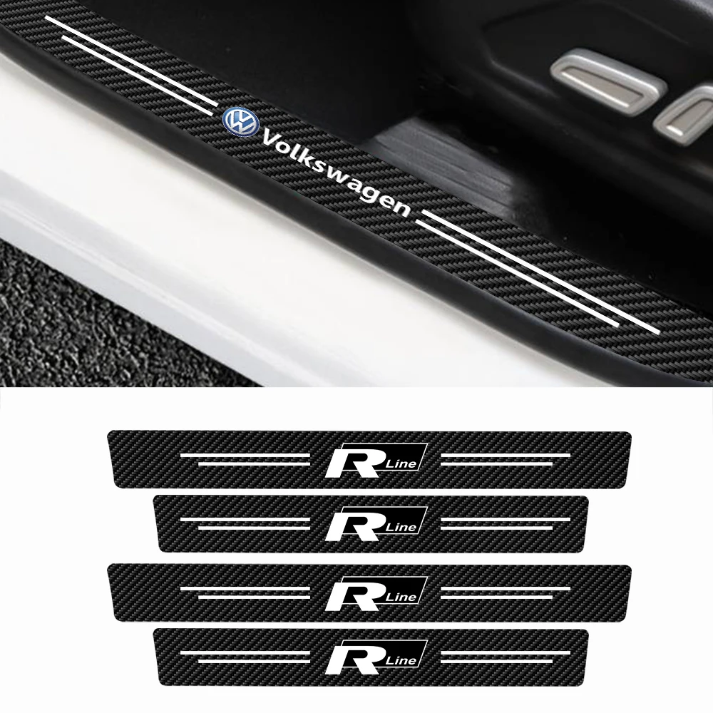 Adesivos protetores de soleira de porta de carro, 4 peças, adesivo de fibra de carbono para volkswagen tsi tdi r32 mk4 gti golf polo tiguan passat jetta rline