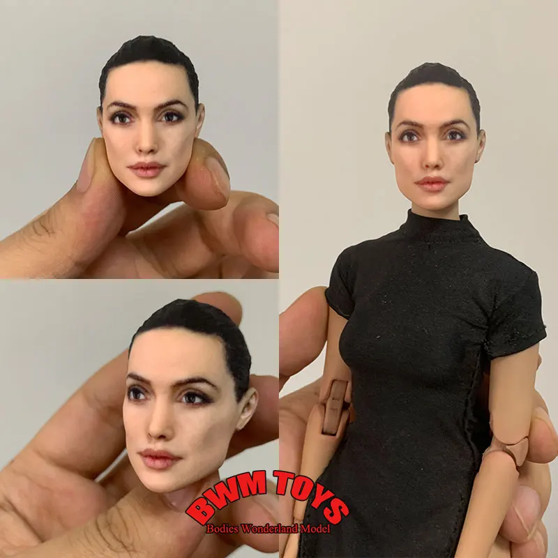 

Handmade 1/6 1/12 Scale Female Soldier Angelina Jolie Model Head Sculpt For 12inch 6inch Action Figure Doll Body