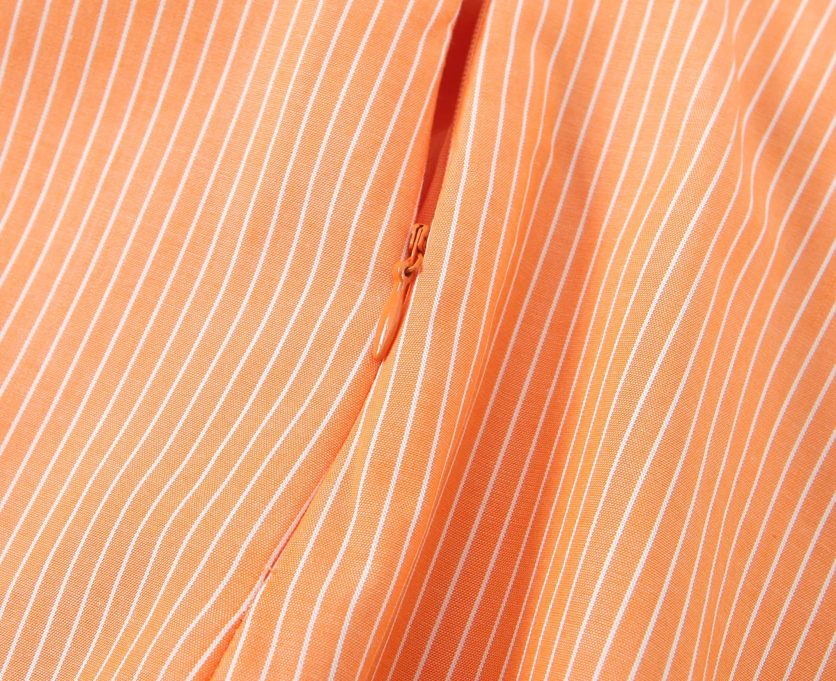 TRAFZA Women Sexy Camisole Dress Orange Strip V-Neck Mini Dress 2025 New Fashion Summer Holidays Beach Cute Short Dress