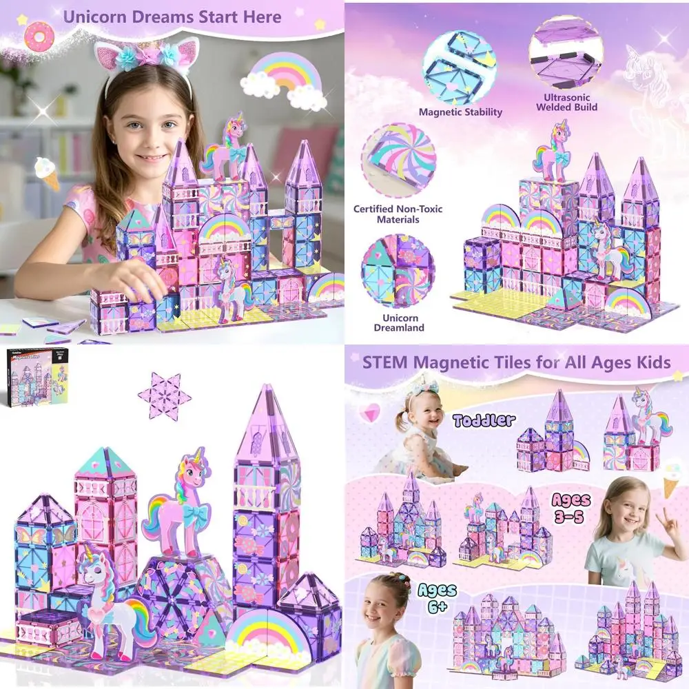 Unicorn Magnetic Building Blocks - STEM Educational Toys for Kids 3-8 Years, Ideal Princess Gift for Girls & Boys
