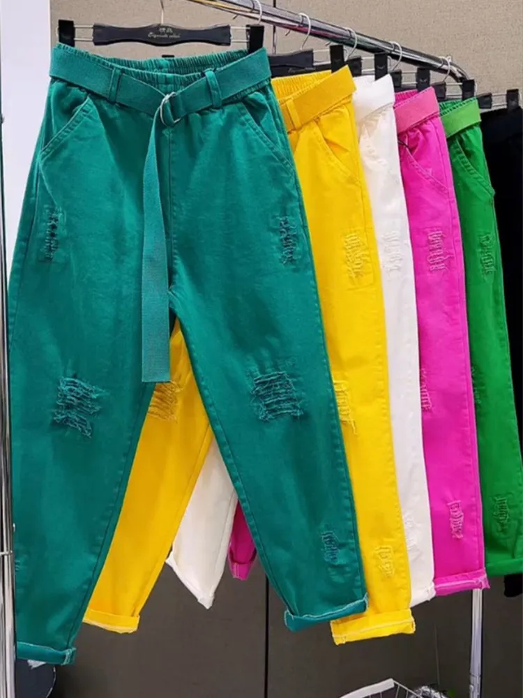 Fashion Jeans Women White Spring Autumn New Loose Denim Harem Pants High Waist Embroidered Pants Casual Trousers Female