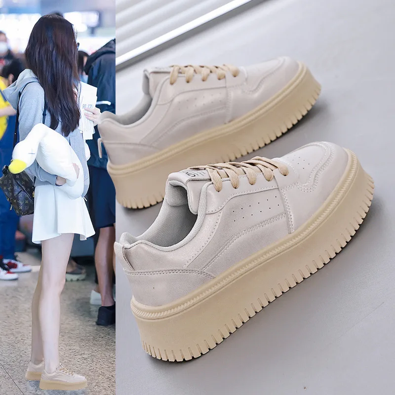 

Ladies Vulcanized Shoes Fashionable and Comfortable New Thick Soled Student Flat Bottom Versatile Sports and Leisure Board Shoes