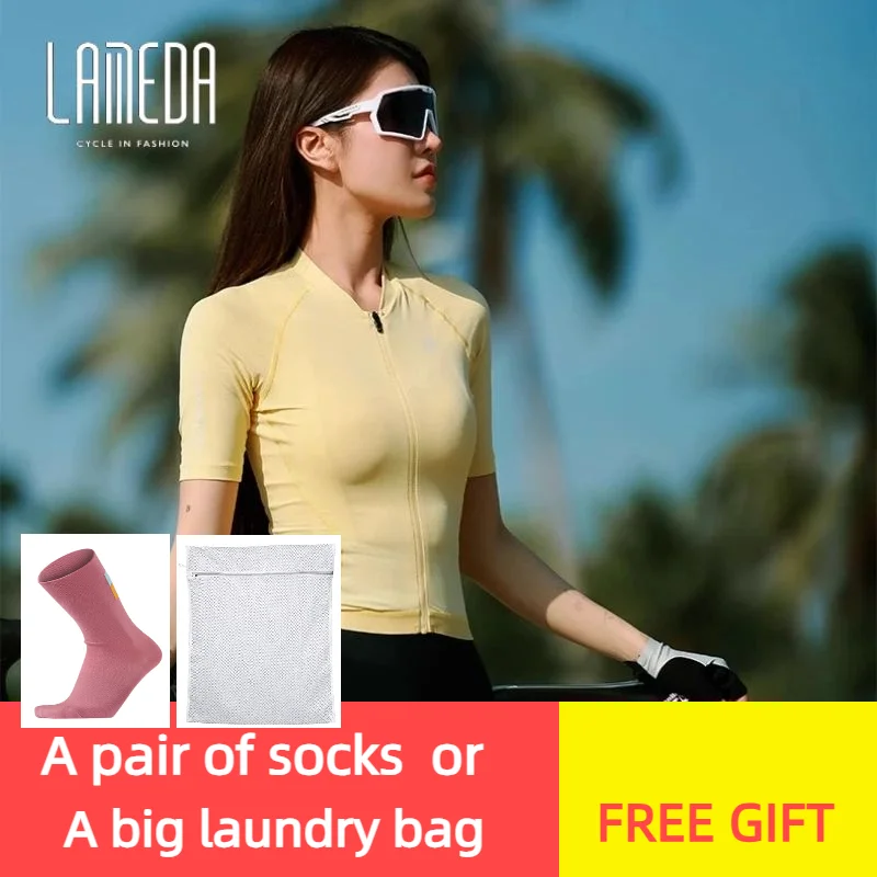 

LAMEDA Women's Cycling Short Sleeve Summer Shirt UV-Proof Lightweight Breathable Slim-fit with Back Pockets for Active Women