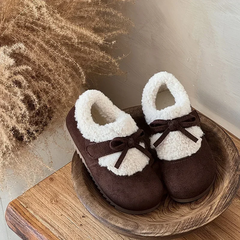 الفتيات الأميرة أحذية من الجلد أصابع مستديرة لطيف الاطفال الشقق مع أقواس بسيطة 2025 شتاء جديد الأطفال حذاء كاجوال لينة تنوعا #2