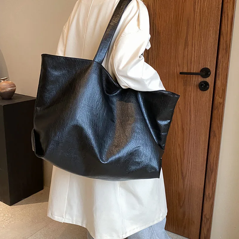 Oversize Shopper Bag Simple Casual Large Capacity Tote Women Handbags Designer Bag Luxury Soft Leather Shoulder Bag Black bolsos