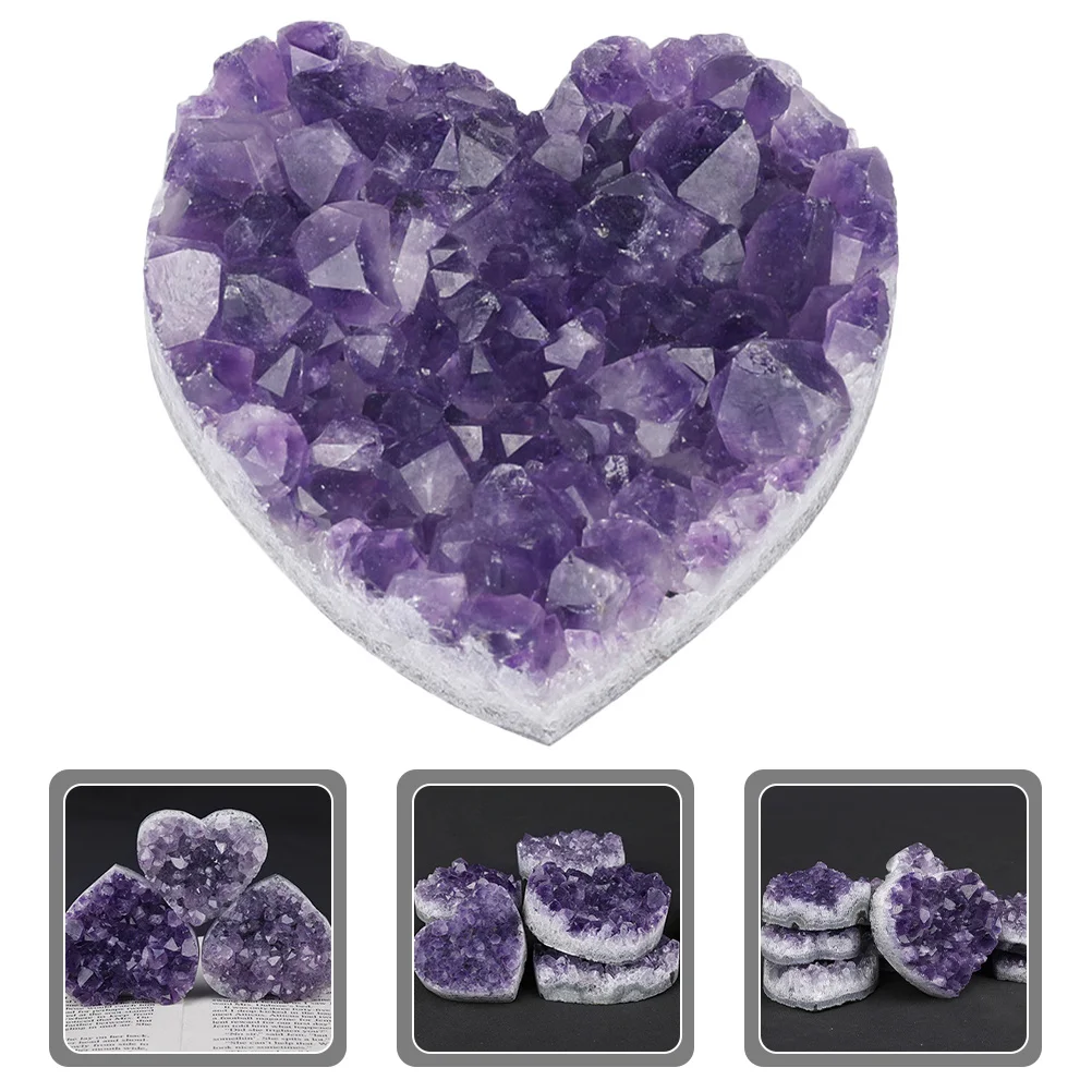 

Natural Amethyst Crystal Cluster Decor Heart Shaped Stone Ornament for Home Office Desktop Table Decoration Indoor Room Gift