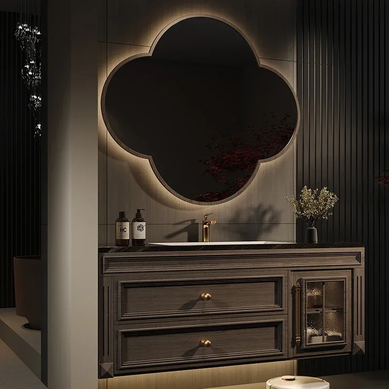 Washbasin Toilet Bathroom Cabinets Vintage Vanity Mirror Storage Bathroom Cabinets Makeup Solid Wood Meuble Toilette Furniture