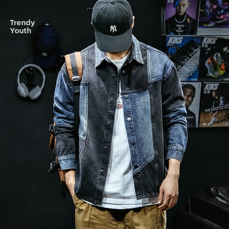 

Spring Autumn Men's Casual Long Sve Denim irt Trendy Brand Loose Large Size Workwear irt Youth ular Polyester Blend