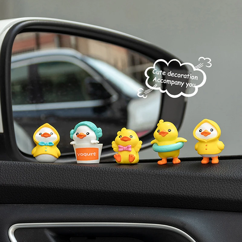 6PCS Cartoon Resin Little Yellow Duck Model Car Center Console Decor Cute Car Ornaments Auto Interior Dashboard Accessories