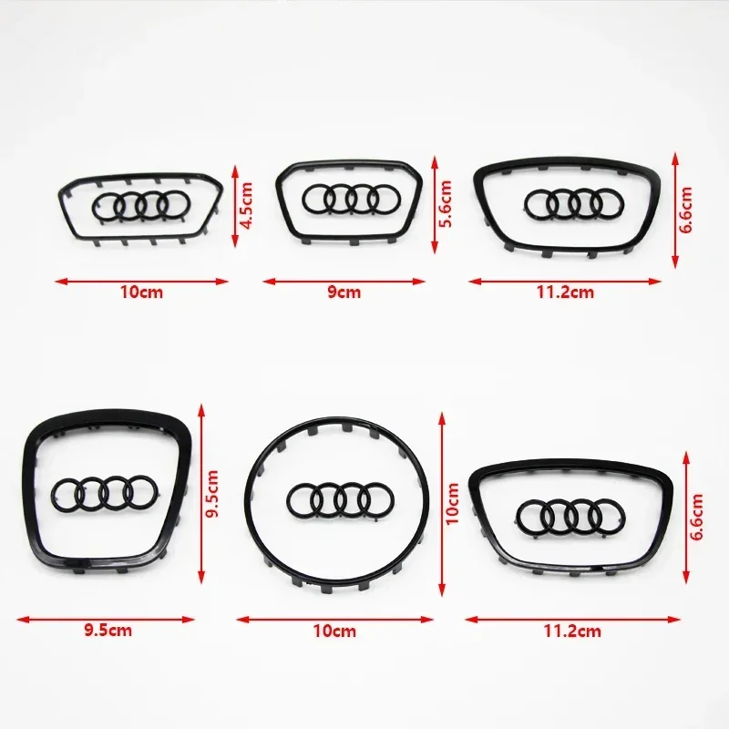 Para Audi A3 A4 B8 8P B9 8V A5 A6 C7 A7 Q3 Q5 Q7 Logotipo del volante del automóvil tira de marco brillante pegatina galvanizada con logotipo del coche