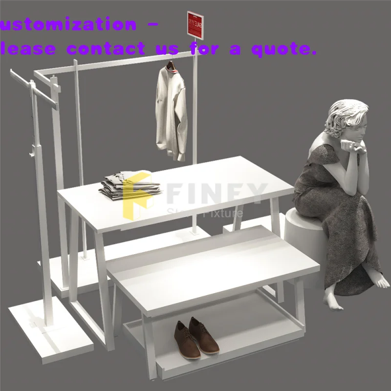custom.Fashion Clothing Women Kids Mannequins Metal Wood  Display Rack Shelves Clothing Store Interior Decoration Layout Design
